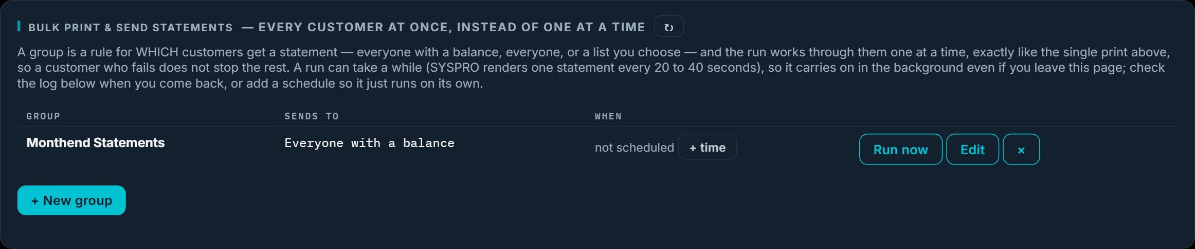 Vault Analyst bulk statement run with a rule for who receives a statement