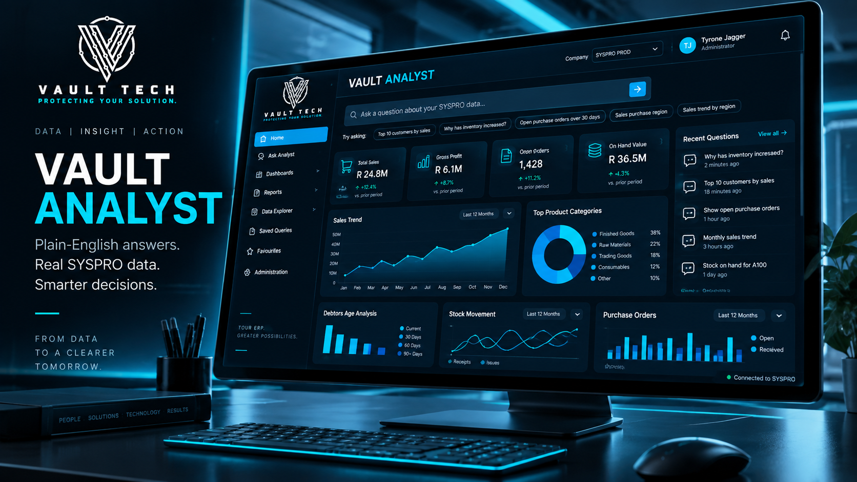 Vault Analyst running on a SYSPRO desktop: plain-English answers, real SYSPRO data, smarter decisions